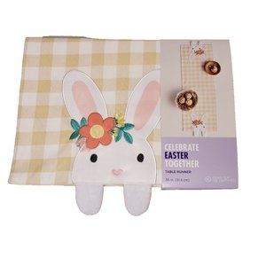 Celebrate Easter Together Table Runner Bunny Rabbit Gingham 36" X 13" NEW